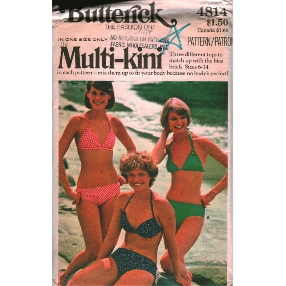 Vintage Butterick 4814 Multi-kini Bikini Sewing Pattern 6-14 Retro Swimwear FF